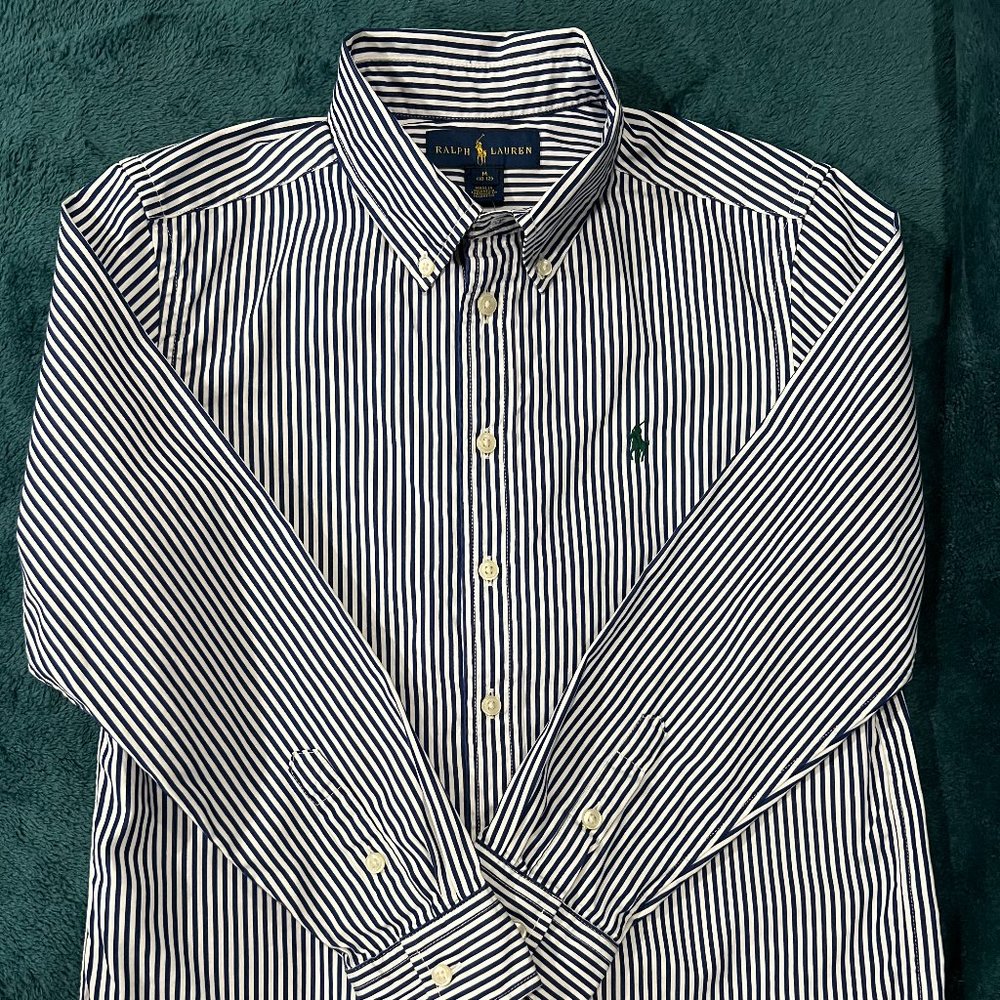 Boys Ralph Lauren Navy Blue Stripe Shirt